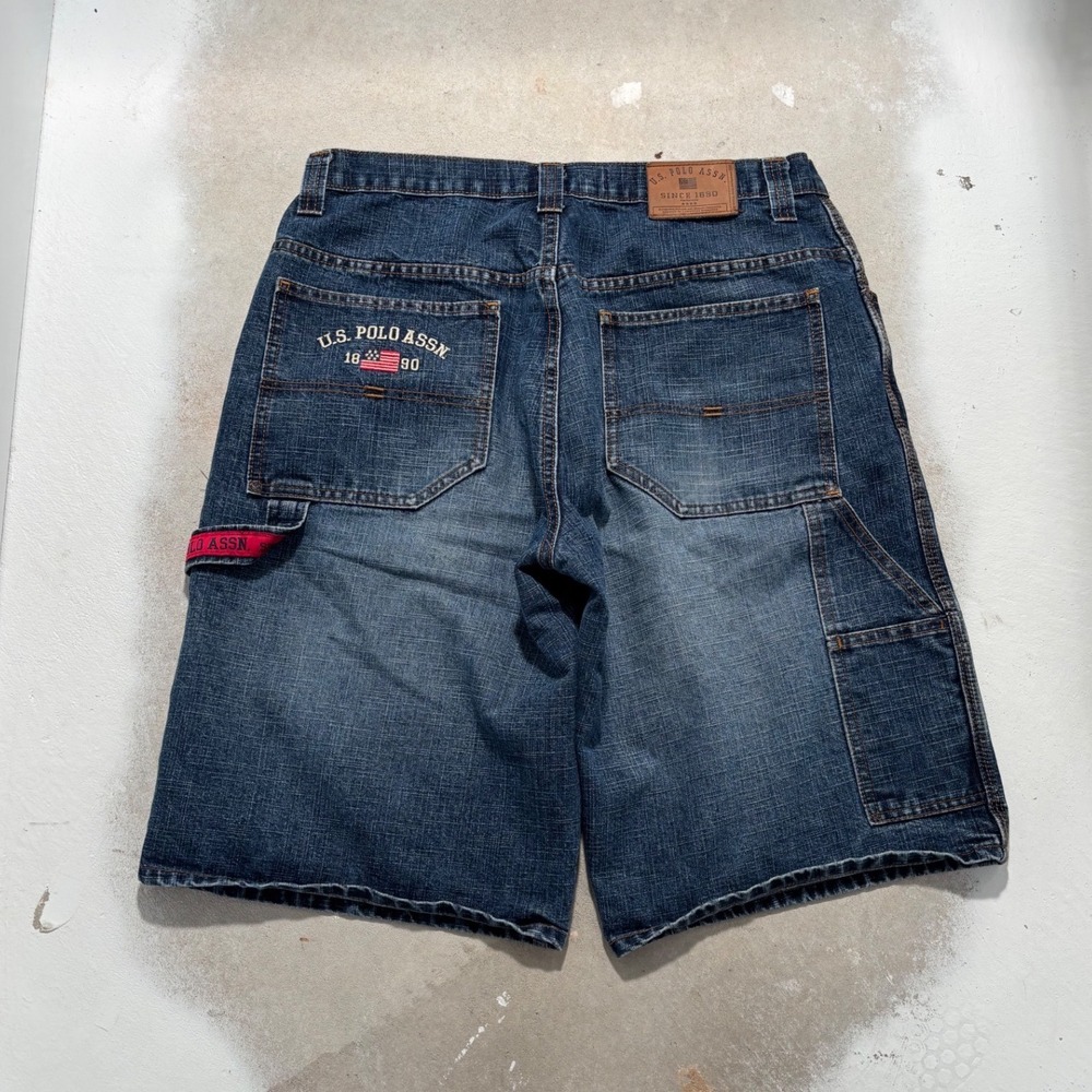 US Polo Assn Mens Denim Carpenter Shorts Blue Utility Workwear Size 34